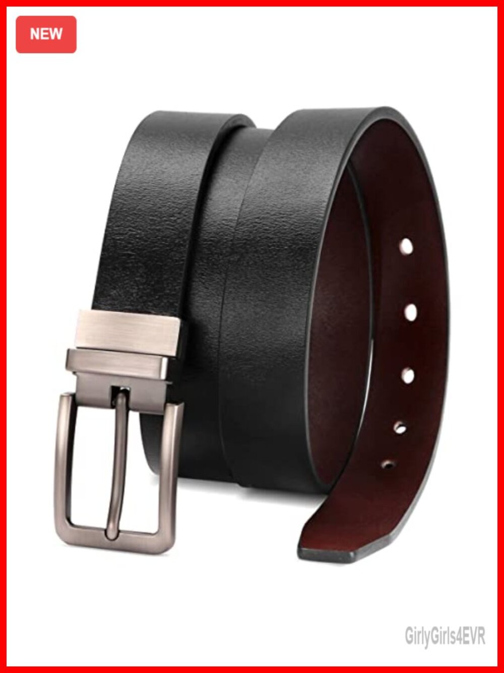 Genuine Leather Reversible Belt with Rotated Metal Buckle
